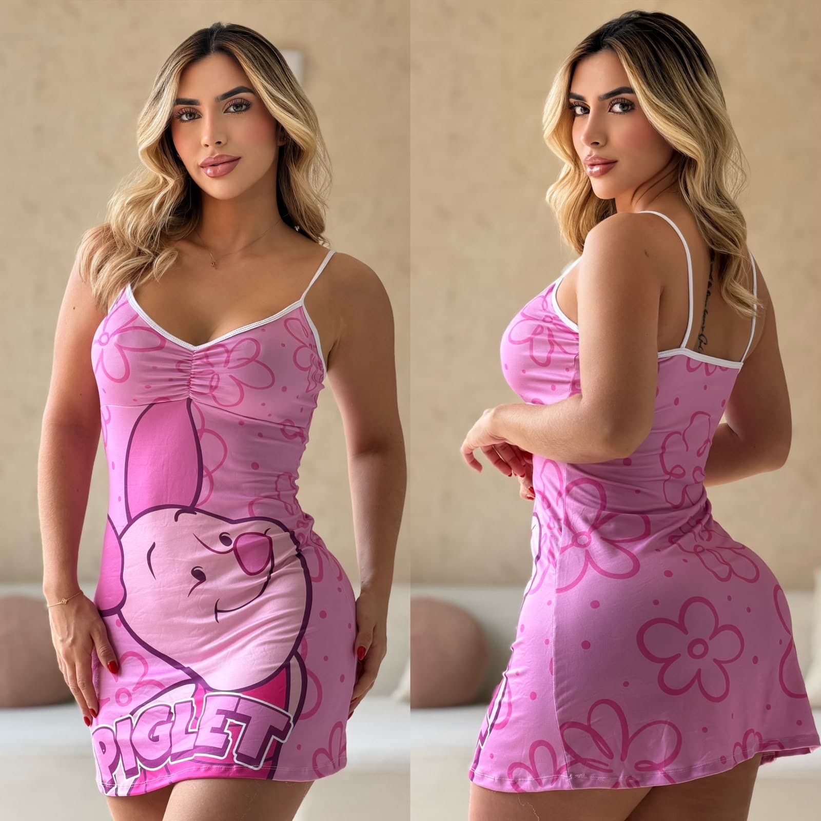 Vestido camisola mini con estampado de Piglet